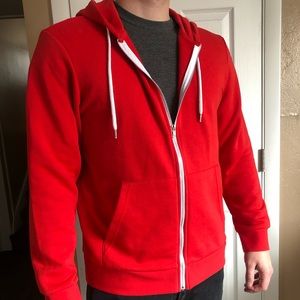 Men’s red zip up sweater